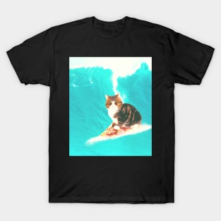 Kitty Cat Surfing Pizza T-Shirt